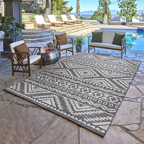 Gertmenian Indoor Outdoor Area Rug, Classic Flatweave, Moroccan Collection II, Stain & UV Resistant Carpet, Deck, Patio & Mudroom, 6x9 Medium, Gray Beige Abstract Tribal Dimension,19493 - Image 2