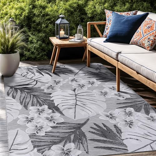 Luul Home Floral Indoor Outdoor Rugs 6x9 Large Area Rug for Living Room, Patio Decor, Kitchen, and Entryway Rug, Washable Stain Resistant Outside Carpet Gray 6 x 9 by Unknown