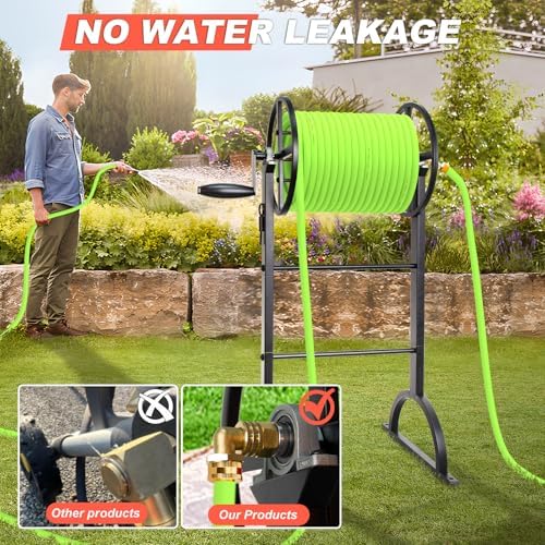 Garden Hose Reel,Upgrade Garden Hose Holder,Outside Heavy Duty Metal Freestanding Water Hose Holder Winder,Holds Up 150FT 1/2" Hose for Garden Lawn Yard - Image 3