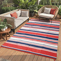 Garvee 10x14 Modern Lines Outdoor Large Rug Colorful Striped Red Navy Rug by Garvee