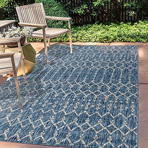 Eyely Moroccan Woven Area Rug 9X12 Navy/Light Gray, Indoor Outdoor Rug by eyely