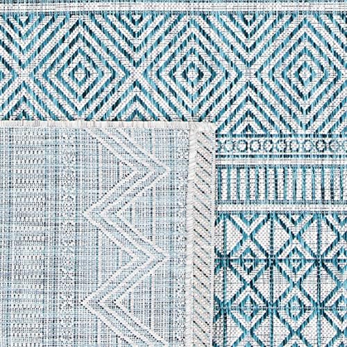 SAFAVIEH Courtyard Collection 9' x 12' Grey / Teal CY8196 Indoor/ Outdoor Waterproof Easy Cleaning Patio Backyard Mudroom Area Rug - Image 4