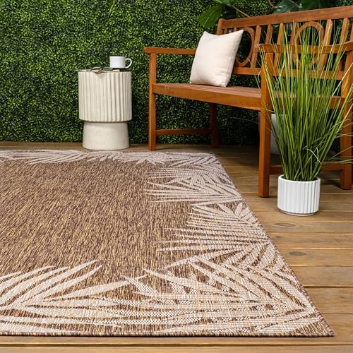 JONATHAN Y Tuscan Sun Polypropylene Indoor Outdoor Area Rug, Brown and Cream Isla Coastal Cottage Palm Frond Border Design, 4' x 6', Durable Low-Pile for Patio or Entryway TSN207H-4 - Image 7