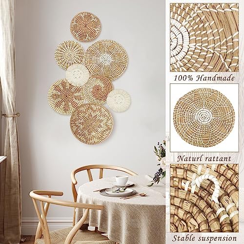 Xuhal 8 Pcs Boho Wall Basket Decor Decorative Bulrush Woven Basket Wall Decor Rustic Farmhouse Hanging Baskets for Kitchen Rustic Home Summer Decorations(Classic) - Image 5