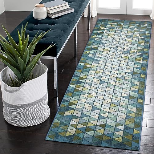 Liora Manne Marina Indoor/Outdoor Power Loomed Synthetic Blend Low Profile Area Rug - Transitional Contemporary (Triangle Border Grotto) (1'11" x 7'6") by LushDecor