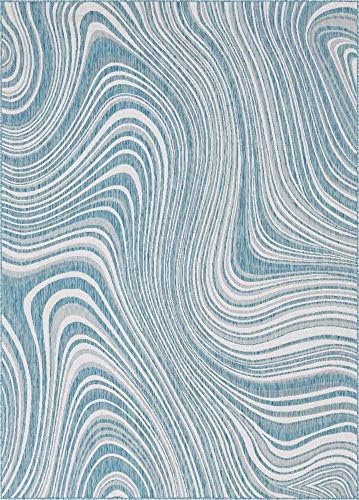 Unique Loom Outdoor Modern Collection Area Rug - Pool (8' x 11' 4" Rectangle, Light Aqua/ Blue) by UniqueLoom