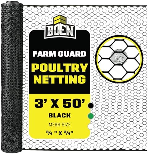 Black Plastic Chicken Wire 3'x50', Hex Poultry Netting Garden Fence Roll by BOENProducts