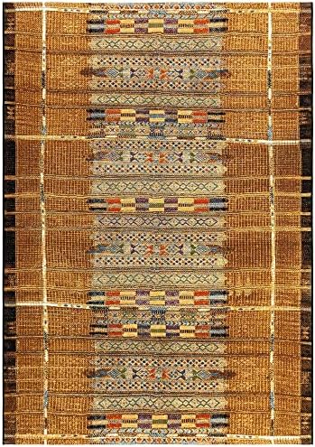 Liora Manne Marina Low Profile Durable Indoor/Outdoor Woven Rug- Tribal Stripe Gold 1'11" x 4'11" by LushDecor
