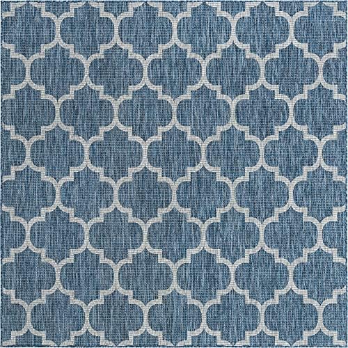 Unique Loom Trellis Collection Area Rug-Lattice Design, Moroccan Inspired for Indoor/Outdoor Décor, 7' 10" x 7' 10" Square, Navy Blue/Gray - Image 2