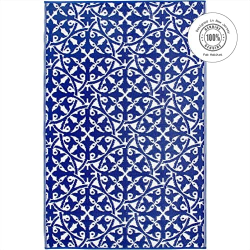 Fab Habitat Outdoor Rug - Waterproof, Fade Resistant, Crease-Free - Premium Recycled Plastic - Spanish Tile Farmhouse - Large Patio, Deck, Sunroom, Camping, RV - San Juan - Dark Blue - 6 x 9 ft - Image 4