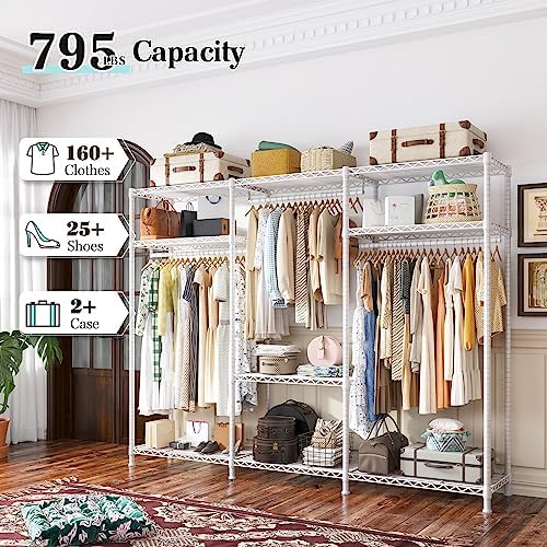 Raybee Clothes Rack Heavy Duty Load 795LBS Adjustable Clothing Racks for Hanging Clothes Garment Rack, 56" W X16 D X 75.5" H White - Image 4