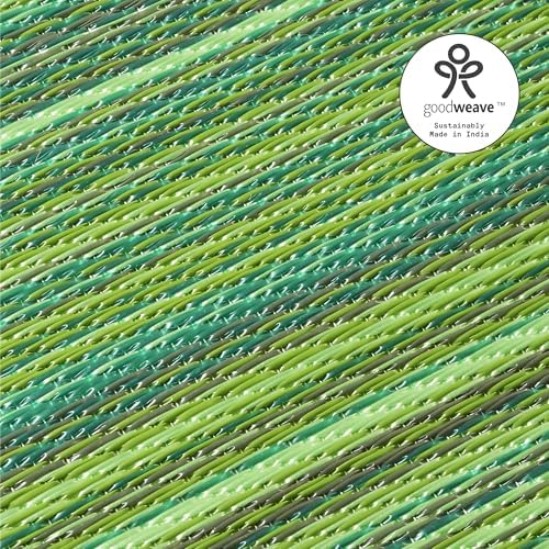 Fab Habitat Striped Outdoor Rug - Waterproof, Fade Resistant, Crease-Free, Reversible - Premium Recycled Plastic - Patio Porch Balcony Deck - Cancun Green - 8x10 ft - Image 6