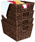 Best Choice Products Rustic Set Of 4 Multipurpose Stackable Seagrass Storage Basket, Handwoven Laundry Organizer Totes for Bedroom and Living Room, Shelves, Pantry w/Insert Handles - Brown by BestChoiceProducts