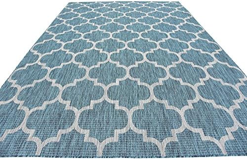Unique Loom Outdoor Trellis Collection Area Rug (8' x 11' 4" Rectangle, Teal/ Gray) - Image 6