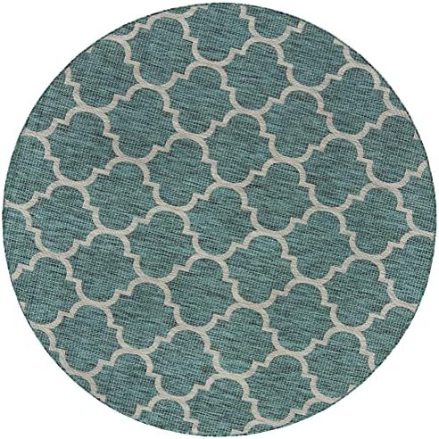Unique Loom Outdoor Trellis Collection Area Rug (8' Round, Teal/ Gray) - Image 3