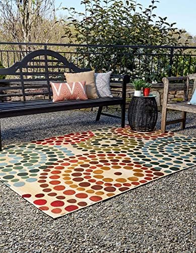 Unique Loom Outdoor Modern Collection Area Rug - Spark (3' 3" x 5' 3" Rectangle, Beige/Burgundy) - Image 4