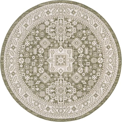 Rugs.com - Outdoor Aztec Rug – 8 Ft Round Green Indoor/Outdoor Rug – Perfect for Patios, Decks, and Porches - Image 3