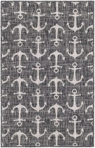 Unique Loom Outdoor Coastal Collection Area Rug - Ahoy (3' 3" x 5' 3" Rectangle, Charcoal/Ivory) - Image 3