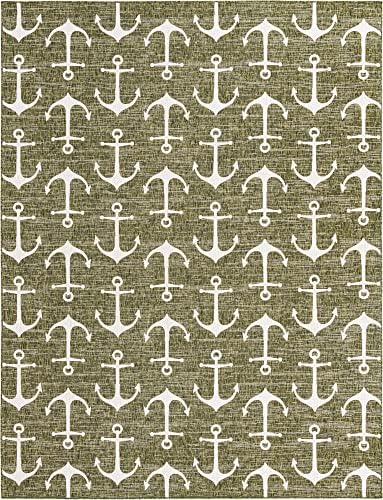 Unique Loom Outdoor Coastal Collection Area Rug - Ahoy (10' x 13' 1" Rectangle, Green/ Ivory) - Image 3