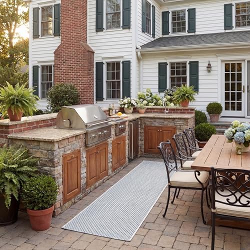 SAFAVIEH Courtyard Collection 2'3" x 12' Grey/Navy CY8521 Indoor/ Outdoor Waterproof Easy Cleaning Patio Backyard Mudroom Runner Rug by Unknown