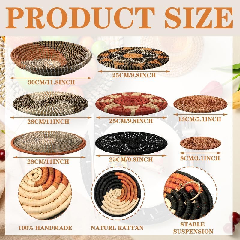 Tatuo 11 Pcs Boho Wall Basket Decor Woven Wall Hanging Art, Classic - Image 4