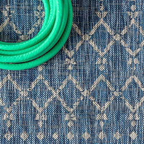 Eyely Moroccan Woven Square Rug 5X5 Navy/Light Gray, Indoor Outdoor Rug - Image 7