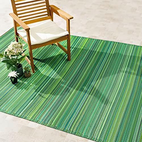 Fab Habitat Outdoor Rug - Waterproof, Fade Resistant, Crease-Free - Premium Recycled Plastic - Striped - Patio, Porch, Deck, Balcony - Cancun - Green - 5 x 8 ft by FabHabitat
