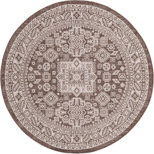 Rugs.com - Outdoor Aztec Rug – 5 Ft Round Brown Indoor/Outdoor Rug – Washable, Weather-Resistant for Patios, Decks, and Porches - Image 3