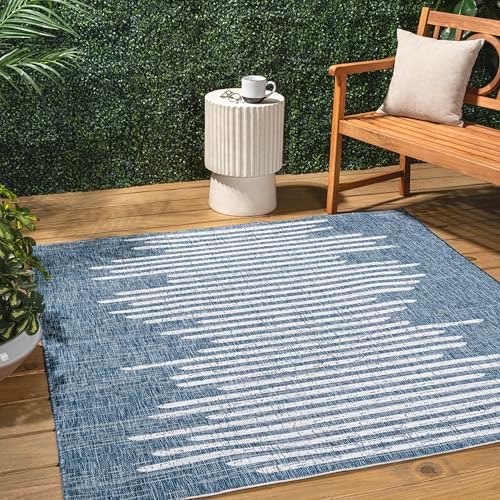 JONATHAN Y Stripe Geometric Indoor Outdoor Square Area Rug 5X5 Blue/Ivory, Zolak Berber for Backyard, Patio, Porch, Easy-Cleaning, High Traffic, Pet-Friendly, Non-Shedding (SMB124C-5SQ) - Image 3