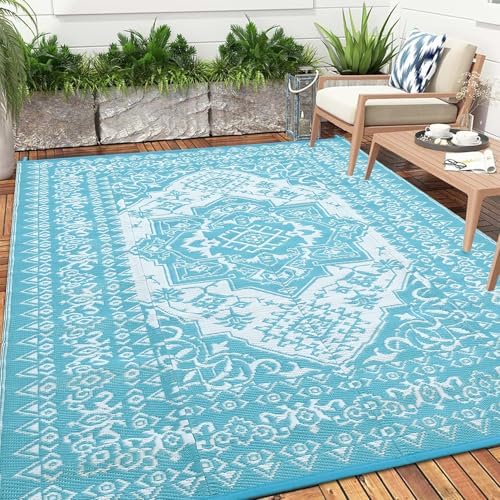 COZYLOOM Vintage Outdoor Rug 8x10 ft Waterproof Reversible Patio Plastic Straw Rugs for Decor Outside Large RV Camping Area Carpet Mat for Porch Deck Balcony Pool Backyard Picnic Beach Camper Door by COZYLOOM