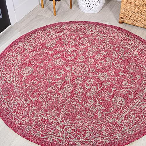 JONATHAN Y Weave Floral Indoor Outdoor Round Area Rug 5 Ft Fuchsia/Light Gray, Tela Bohemian Textured for Backyard, Patio, Porch, Easy-Cleaning, High Traffic, Pet-Friendly, Non-Shedding (SMB100G-5R) by JONATHANY