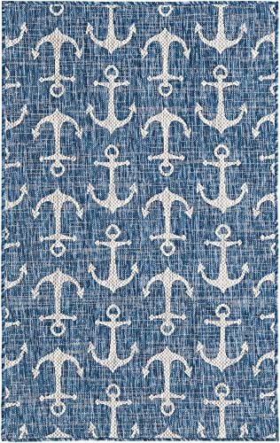 Unique Loom Outdoor Coastal Collection Area Rug - Ahoy (3' 3" x 5' 3" Rectangle, Blue/ Ivory) - Image 3