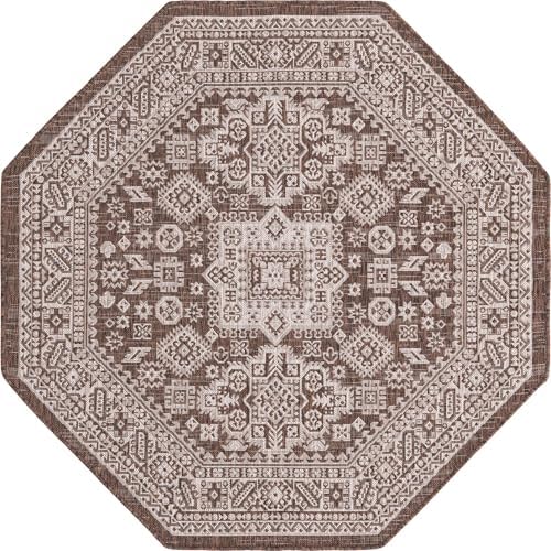 Rugs.com - Outdoor Aztec Rug – 5 Ft Octagon Brown Washable Indoor/Outdoor Rug – Perfect for Patios, Decks, Porches, and Outdoor Dining - Image 3