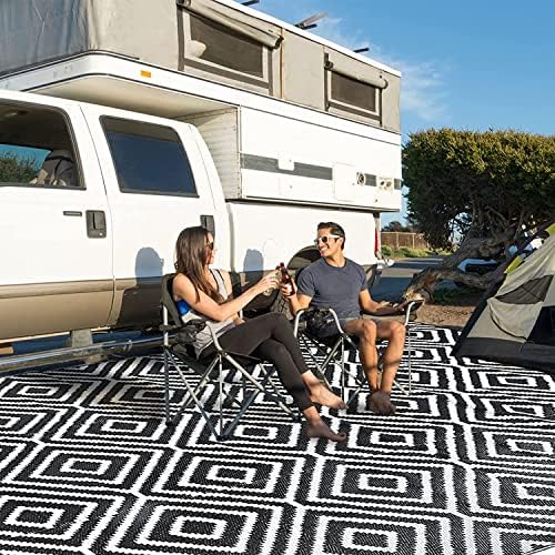 9' x 12', Plastic Straw Rug, Outdoor Patio Rugs, RV Rug, Large Floor Mat and Rugs for Outdoors, RV, Patio, Backyard, Deck, Picnic, Beach, Trailer, Camping, (Black&White | Diamond) by Unknown
