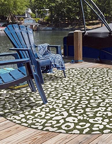 Unique Loom Outdoor Safari Collection Area Rug - Leopard (13' Round, Green/ Ivory) - Image 3