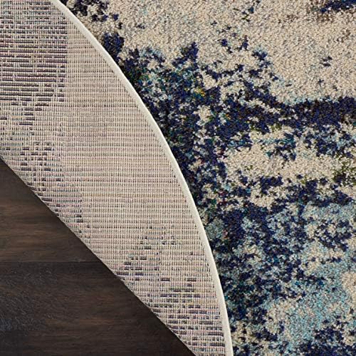 Nourison Home Celestial Ivory Teal Blue 5'3" x Round Area Rug - Easy Clean, Non Shedding, Bed Room, Living Room, Dining Room, Kitchen (5' x Round) - Image 5