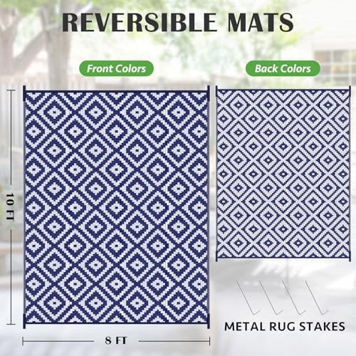 Mattitude Waterproof Outdoor Rug, Reversible Patio Rug, 8'x10' Blue - Image 2