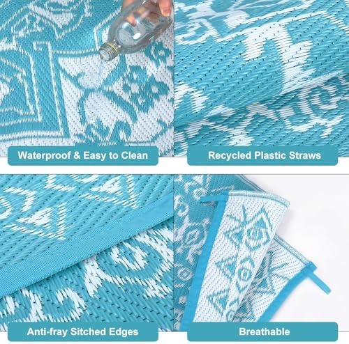 COZYLOOM Vintage Outdoor Rug 8x10 ft Waterproof Reversible Patio Plastic Straw Rugs for Decor Outside Large RV Camping Area Carpet Mat for Porch Deck Balcony Pool Backyard Picnic Beach Camper Door - Image 4