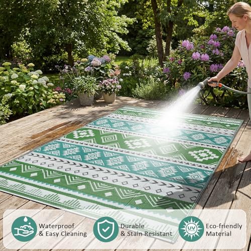 famibay Outdoor Rug Reversible Portable Plastic Straw Camping Rugs, Large Waterproof Outdoor Area Rugs for Patio, RV, Backyard, Deck, Balcony, Picnic, Beach 8x10 Blue - Image 3