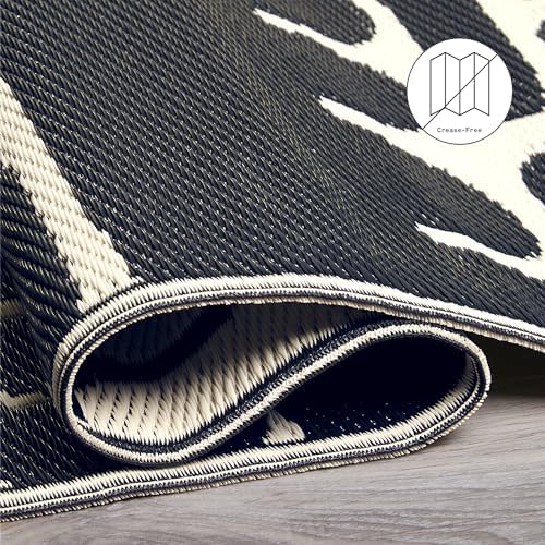 Fab Habitat Tribal Matisse Outdoor Rug - Waterproof, Fade Resistant, Crease-Free, Reversible - Premium Recycled Plastic - Patio Porch Balcony Deck - Serowe Blackwhite - 8x10 ft - Image 5
