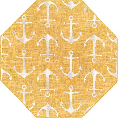 Unique Loom Outdoor Coastal Collection Area Rug - Ahoy (5' 3" Octagon, Yellow) - Image 2