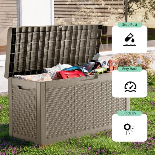 Vixzen 70 Gallon Deck Boxes Outdoor Waterproof, Lockable Resin Storage Box with lid for Furniture Cushions, Weatherproof Containers Outside Storage Boxes for Garden Patio Pool Tools(Grey, 70 Gallon) - Image 5