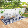 Outsunny Outdoor Rug for Patio Waterproof 9' x 18' Blue & White Rhombus by Outsunny
