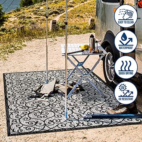 Eyely Filigree Weave Round Rug 5 Ft Light Gray/Black, Indoor Outdoor Rug - Image 5