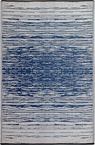 Fab Habitat Outdoor Rug - Waterproof, Fade Resistant, Crease-Free - Premium Recycled Plastic - Distressed Abstract Stripes - Large Patio, Deck, Sunroom, Camping, RV - Brooklyn - Blue - 6 x 9 ft - Image 3