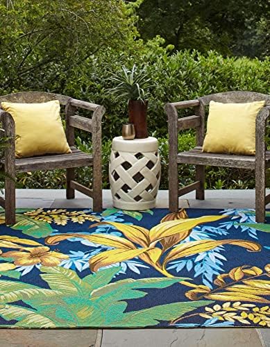 Unique Loom Outdoor Botanical Collection Area Rug - Calypso (7' 10" Square, Multi/ Light Blue) - Image 3