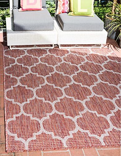 Unique Loom Outdoor Trellis Collection Area Rug (4' 1" x 6' 1" Rectangle, Rust Red/ Ivory) - Image 4
