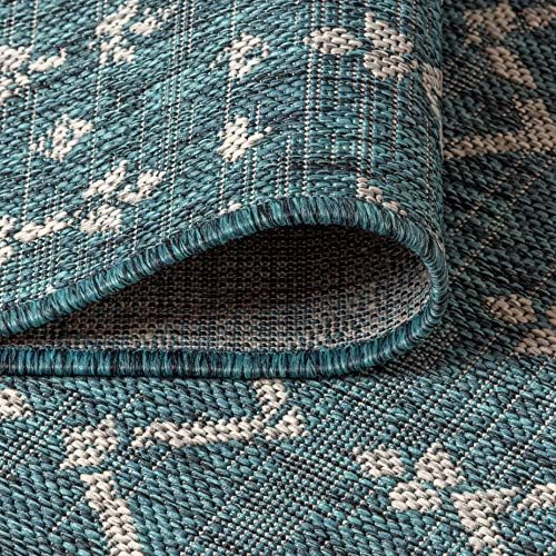 Eyely Moroccan Textured Weave Area Rug 9X12 Teal/Gray, Indoor Outdoor Rug - Image 7