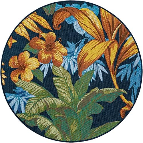 Unique Loom Outdoor Botanical Collection Area Rug - Calypso (3' 1" Round, Multi/ Light Blue) - Image 3