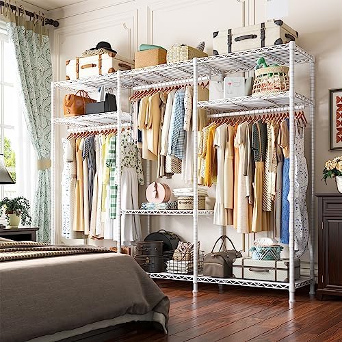 Raybee Clothes Rack Heavy Duty Load 795LBS Adjustable Clothing Racks for Hanging Clothes Garment Rack, 56" W X16 D X 75.5" H White - Image 2